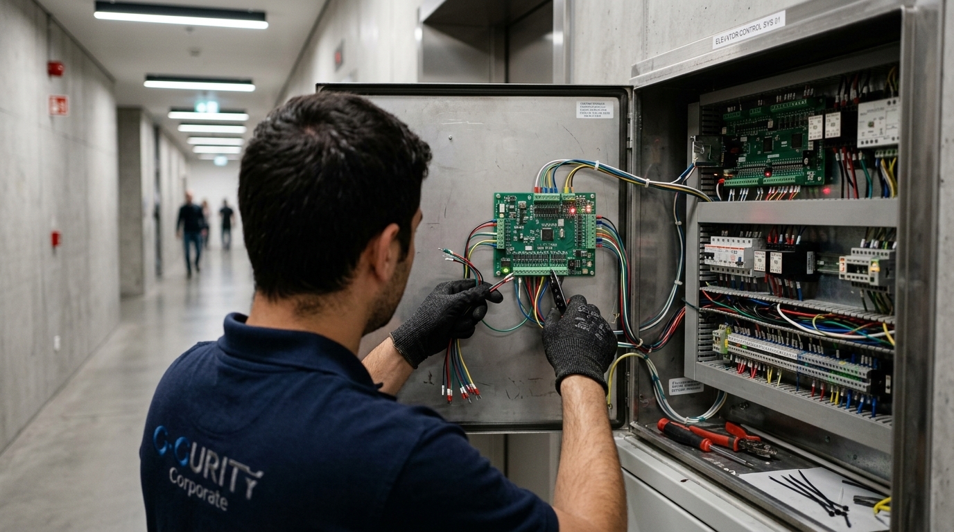Integración de relés de acceso biométrico en cuarto de máquinas de elevador
